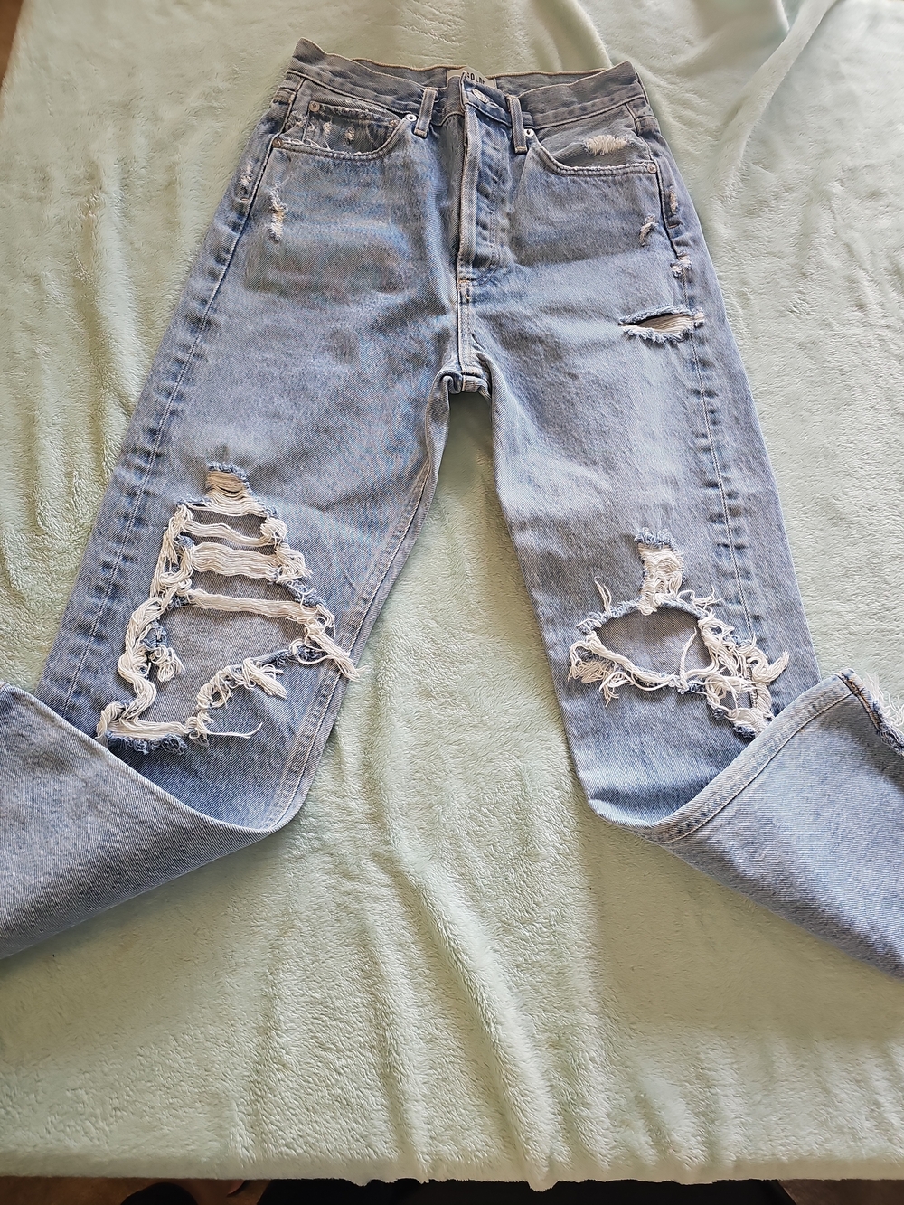 Agolde Light Blue Distressed Boyfriend Jeans
